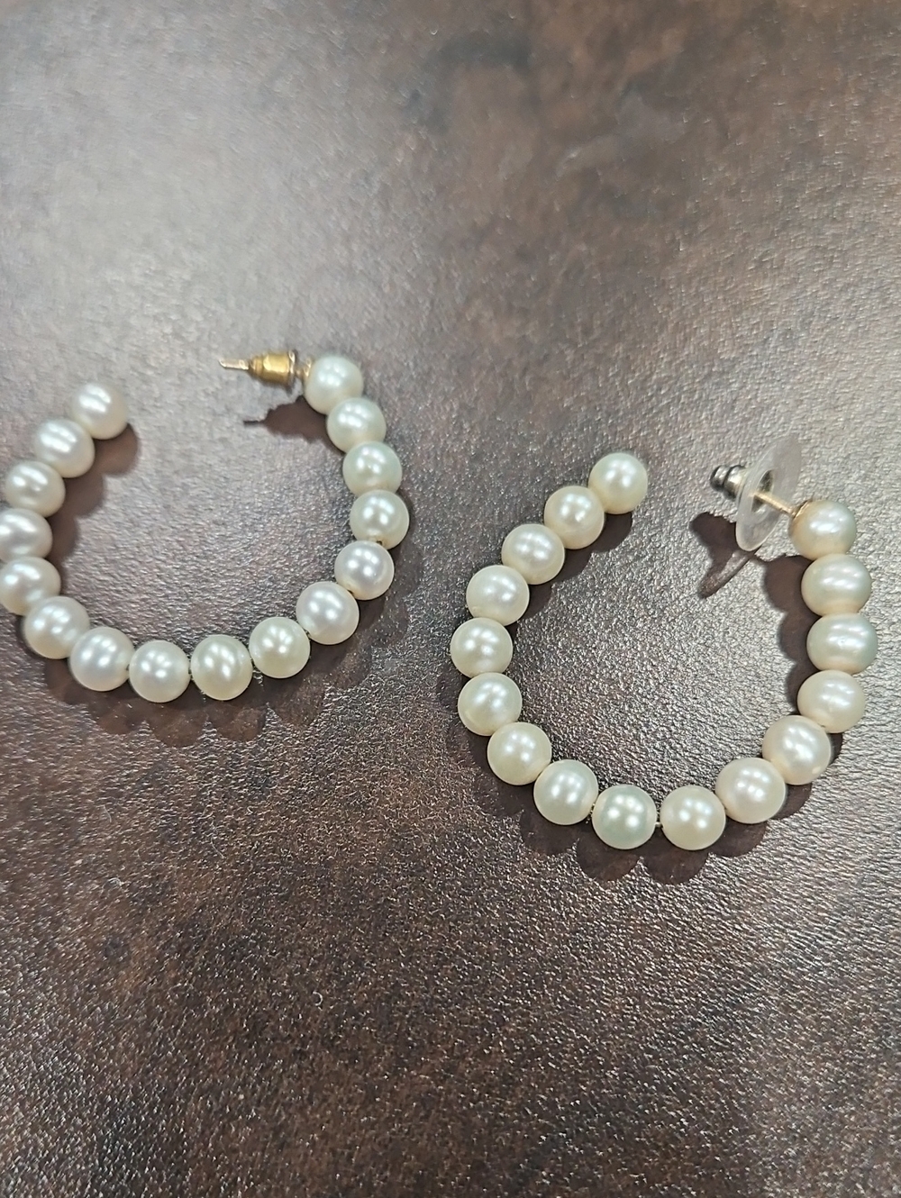 Pearl Bead Hoop Earrings - White Pearlescent Finish